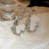 Серьги-кольца, модные серебряные серьги с бабочками и кристаллами, висячие для женщин, со стразами, свадебные украшения, аксессуары