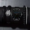 Other Watches 1 black fashionable mens quartz and 4 black life tree bracelet sets Y240316