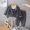 Conjuntos de ropa Ropa para niños Primavera Otoño Ropa para bebés Niños Solapa infantil Camiseta a cuadros Pantalones 3 unids/set Traje informal para niños pequeños 0-5 años