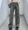 Casual cargobroek voor dames met trekkoord Vintage streetwear baggy joggingbroek met wijde pijpen Oversized zakken Tech Y2K modebroek