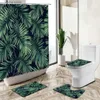 Rideaux de douche Plantes vertes tropicales rideau de douche feuille de palmier banane fleur été décor à la maison tapis de bain couvercle de toilette couverture flanelle tapis de salle de bain Y240316