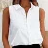 Camicette da donna Camicie abbottonate Senza maniche Tinta unita Casual Allentato scollo a V Canotte Donna Estate Camicetta da lavoro Abbigliamento 2024