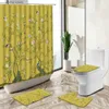 Duş Perdeleri Çin Duş Perdesi Setleri Lotus Çiçek Tesisi Bambu Kuş Mürekkep Sanatı Ev Banyo Dekoru Slip Halı Tuvalet Kapak Zemin Mat Y240316