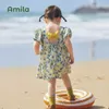 Abiti da ragazza Amila Baby Girl Dress 2023 Estate Nuovo 100% cotone floreale traspirante manica corta carino stampa completa abbigliamento per bambini 0-6 anni 240315