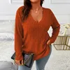 Blusas femininas na moda outono inverno topo com decote em v manga comprida pulôver solto plus size malha irregular hem macio quente casual senhora blusa