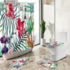 Rideaux de douche Plantes vertes tropicales fleur rideau de douche été feuilles de palmier européen exotique salle de bain décor maison tapis couverture de toilette tapis de bain ensemble Y240316