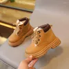 Botas de inverno crianças frente rendas até cabeça redonda quente única bota menina sólida sola macia anti deslizamento casual fundo plano