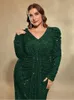 Plus Size V Neck Långärmad bröllop Bankett Sekvensinerad flerfärgad klänning 4xl 5xl Big Luxurious Sparkling Evening 240311