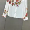 2024 스프링 플라워 여성 블라우스 디자이너 흰색 100% 실크 긴 슬리브 셔츠 여자