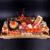 Japanischer Sushi-Bootsbogen aus Holz, Sushi-Brücke, Boote, Sashimi-Platte, zum Kochen von Trockeneis, Drachenboot-Platte 240304