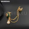 Dangle Kroonluchter Luxe Merk Zirkoon Waterdruppel Hanger Turkoois Ingelegd Gouden Oorbeen Clip Oorbellen Voor Dames Feest Sieraden Geschenken 24316