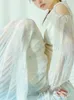 Robes décontractées hors épaule lanterne manches robe printemps imprimé femmes à lacets robes plissées mujer tricot pactwhork vestido japon ropa