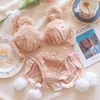 Soutien-gorge Sous-vêtements en fourrure Ensemble de soutien-gorge thermique en peluche Fille japonaise Doux et mignon Dessin animé Pur coton sans anneaux de fil