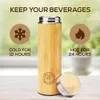 Eco Friendly Water Bottle Bamboo Wood Sleeve Stainless Steel Vacuum Insulation Thermal Flask with Tea Infuser