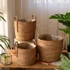 Natural Wicker Planter Basket Flower Pot Home Garden Decor Tvätten Tvätt Hink Dirty Clothes Storage Korgar Toy Holders Fu 240304