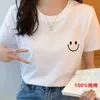 レディースのためのゆったり綿の短い袖の白いTシャツフロントショルダーボトムTシャツ付き新しい丸いネックトップ