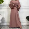 Ethnic Clothing Women Eid Muslim Dress Abaya Ramadan Morocco Dresses Dubai Abayas Kaftan Vestidos Arab Long Robe Lace Solid Color Belt