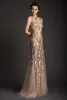 Krikor Jabotian 2024 Robes de soirée en forme de sirène dorée en tulle transparent transparent avec des appliques en dentelle robe de bal personnalisée longue robe formelle de Dubaï