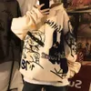 Autumn and Winter New Graffiti Floor to Shoulder Hip-hop Loose Hooded Student Trend Plush Couple Oversize Hoodie for Men