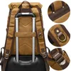 Mochila masculina vintage mochila impermeável couro de lona encerado 15.6 Polegada saco de computador portátil grande pacote de viagem ao ar livre sacos