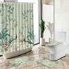 Rideaux de douche Paons Plumes Rideaux de Douche Ensembles Paysage Chinois Fleur Plante Verte Salle de Bain Décor Tapis antidérapant Couverture de Toilette Tapis de Sol Y240316