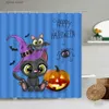 Tende da doccia Cartoon Halloween Tenda da doccia Simpatico gatto nero Pipistrello Zucca Ragno Creativo Tende da bagno per bambini Bianco Kids Bathroom Decor Set Y240316