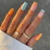 False Nails 24pcs French Square Fake Gold Triangle Rhinestone Design Art Full Coverage Removable Artificial Press On Nail