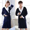 Women's Sleepwear Full Sleeve Long Intimate Lingerie With Belt Home Dressing Gown Coral Fleece Kimono Bathrobe For Sweet Couple