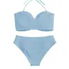 Damesbadmode met strasspaneel, halternek, badpak, bikinitop, kettingdecor, bh, hoge taille, set, sneldrogend, voor dames