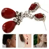 Backs Earrings Vintage Earring Clips No Pierced Ear Women Long (Red)