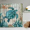 Rideaux de douche Rideaux de douche créatifs tortue de mer aquarelle animaux de l'océan fleurs de corail tournesol imprimé tissu salle de bain rideau décor crochets Y240316