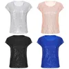 Damen-Tanktops für Damen, Sommer, glitzernde Pailletten-Shirts, modische Flügelärmel, Rundhals-T-Shirt, Nachtclub, Party, glitzernde Bluse, Performance-Tops