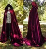 Vino nero velluto mantello con cappuccio mantello adulto lungo matrimonio di alta qualità cappotto di Halloween costume Wicca Robe2637287