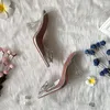 Sandales d'été transparentes en PVC souple avec boucle en cristal de soleil pour femmes, chaussures à talons faciles à marcher, en forme de coupe, 2024