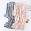 여자 잠자기 일본 기모노 잠옷 순수면 크레페 목욕 로브 땀 찐 봄 여름 얇은 스타일