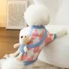 犬のアパレルポケットニットセーター2クマ色の温かいシャツの服冬の格子縞の小さなテディレッグペット