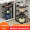 Multi-Layer Kitchen Storage Rack Sink Shelf Freying Pan Organizer Justerbar potten Rack Cookware Holder Hushållens förvaringsskåp 240307