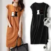Vestidos casuais básicos femininos verão kaii gato impressão vestido coreano moda estética roupas casuais streetwear preto solto midi vestidos para mulher 2023c24315