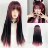 MSIWIGS女性合成ロリータウィッグロングストレートオンブル2トーンシルバーグレーブルーヘアバングス付きコスプレ240305