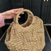 Borsa da donna beige di design in rafia di paglia all'uncinetto Borsa a tracolla rotonda con manico superiore Borsa a tracolla per le vacanze Borsa a tracolla Sacoche per esterni di grande capacità 30x28 cm