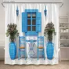 Rideaux de douche Clôture Fleurs Rideaux de douche Fenêtre bleue Nature Plantes florales Paysage Moderne Jardin Tenture murale Maison Salle de bain Décor avec crochets Y240316