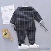 Kleidungssets Frühling Herbst Baby Jungen Kleidung Anzug Kinder Casual Plaid Mantel T-Shirt Hosen 3 Teile/satz Kleinkind Gentleman Kostüm Kinder Trainingsanzüge