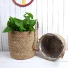 Natural Wicker Planter Basket Flower Pot Home Garden Decor Tvätten Tvätt Hink Dirty Clothes Storage Korgar Toy Holders Fu 240304