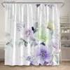 Rideaux de douche Rideau de douche floral aquarelle fleurs feuilles vertes plante moderne minimaliste art maison salle de bain rideaux décor tissu avec crochets Y240316