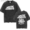 T-shirts masculins Rétro rock arctique singe de musique album graphique t-shrit mens rétro lavage ultra fine t-shirt à manches courtes y2k Hip Hop Street Clothing Q240316