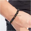 Cuentas de cuentas de roca de lava natural de 8 mm, pulseras con dijes, joyería elástica de piedra de energía negra para mujeres y hombres, joyería de entrega de gota, sujetador DH6KR