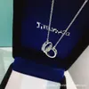 Designer Seiko Tiffay e Co Double Ring Angh Necklace 1837 Serie S925 Sterling Silver Coppia Clavicle Chain Personality Interlocking Female Female G55Y