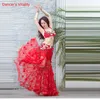 Sahne Giyim Lüks Elmas Doğu Dans Kıyafet Kadın Parçası 2 Performans Göbek Sütyen Uzun Etek Seksi Kırmızı Beyaz