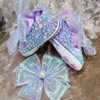 First Walkers Handgefertigte Stirnbänder mit Schleife und Perlen-Jeet-Mädchenschuhen. Haarband First Walker Sparkle Christmas Mermaid Crystal Princess Shower-Schuhe 240315