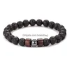 Frisado 8mm Natural Lava Rock Beads Strands Charme Pulseiras Black Energy Stone Elastic Jóias Para Mulheres Homens Gota Entrega Jóias Bra Dh6Kr